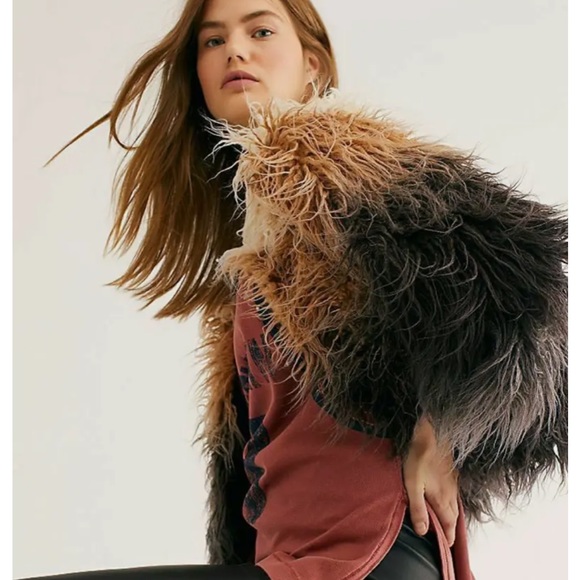 Free People One Terra Ombre Faux Fur Coat Jacket MSRP: $368 - Picture 2 of 6